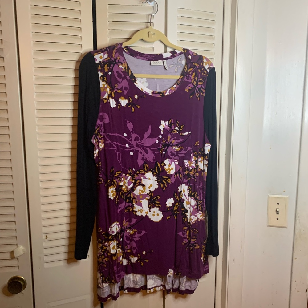 LOGO by Lori Goldstein Purple Floral Long Sleeve Top